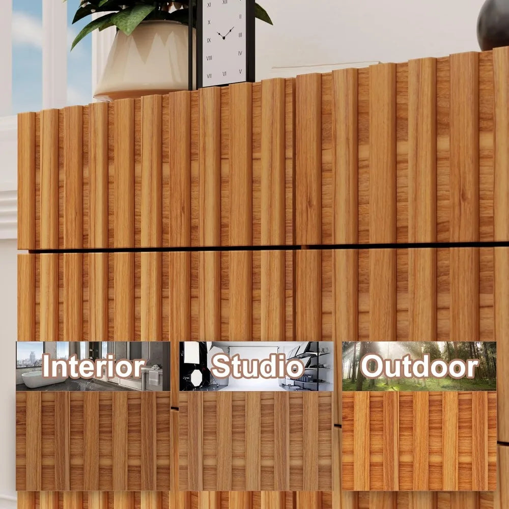 Fluted Dresser 59" Wide 9 Drawer Mid Century Modern Wood Chest