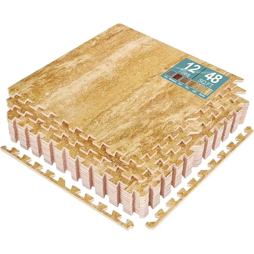 12 Tiles Wood Grain Floor Tiles Foam Mat 48 Sq Ft Exercise Mats