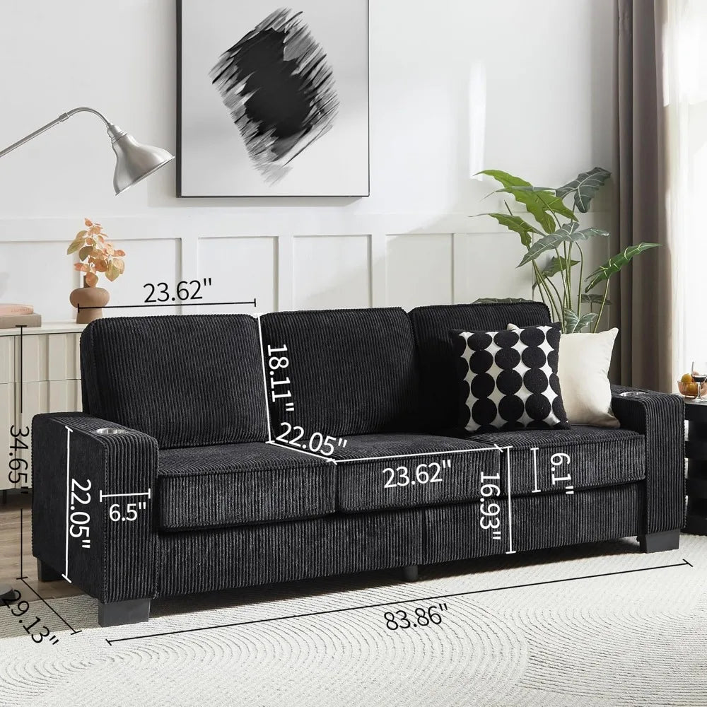Ljustra Modern 3-Seater Corduroy Sofa for Living Room Office