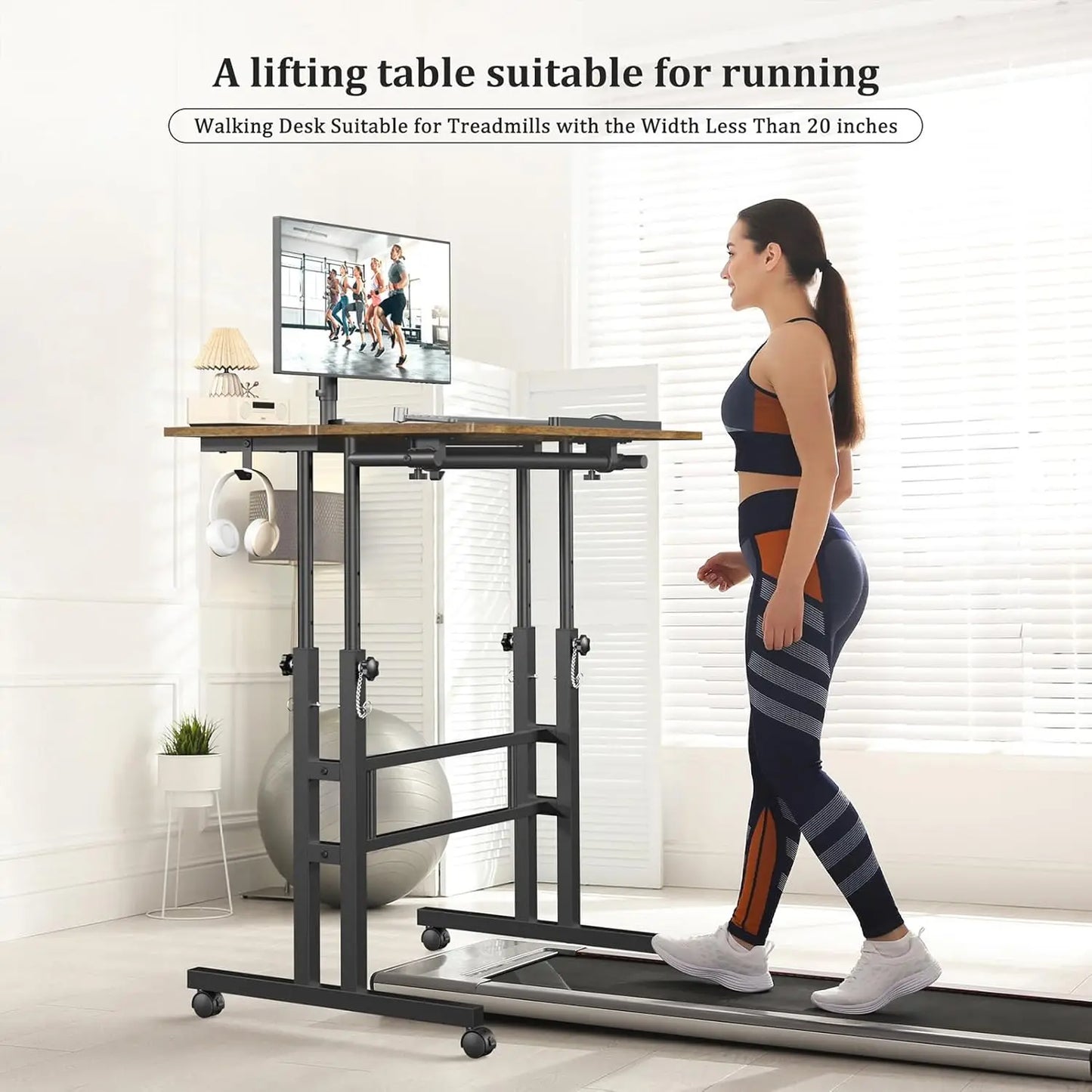 Mobile Small Standing Desk with Wheels Portable Adjustable Table