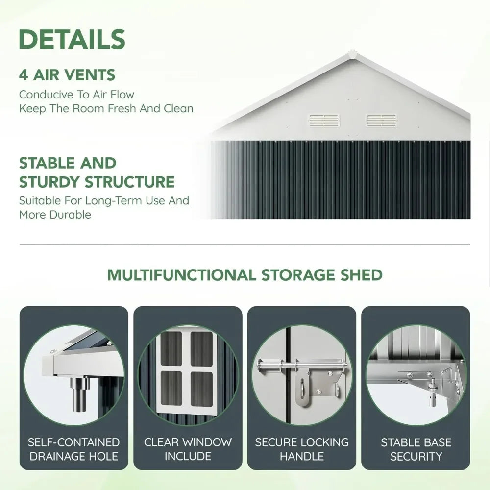 Outdoor Steel Storage Shed with Lockable Doors and Window for Garden