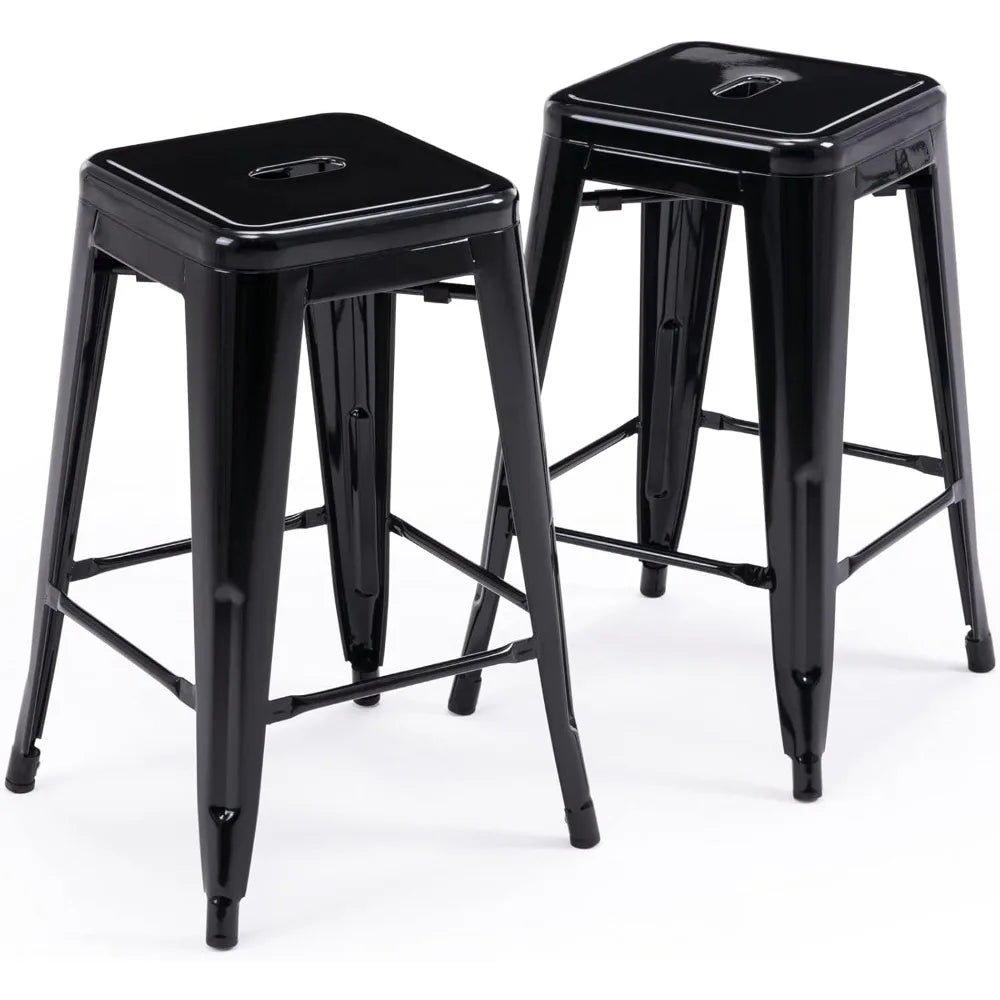 24 Inch Backless Metal Bar Stools Indoor Outdoor Set of 2 Modern Design