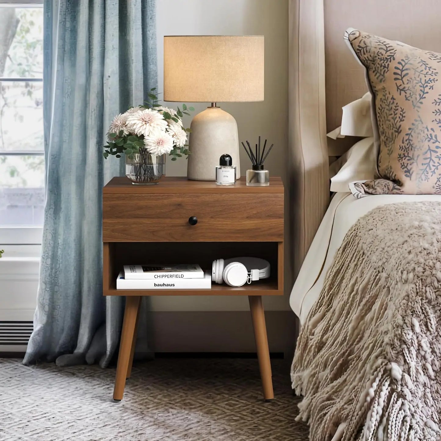 Hidden Compartment Nightstand Mid Century Modern Bedside Table Storage