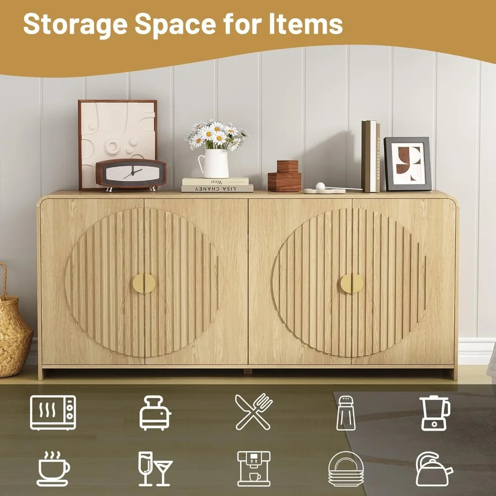 Modern 65" Sideboard Buffet Storage Cabinet with Adjustable Shelves