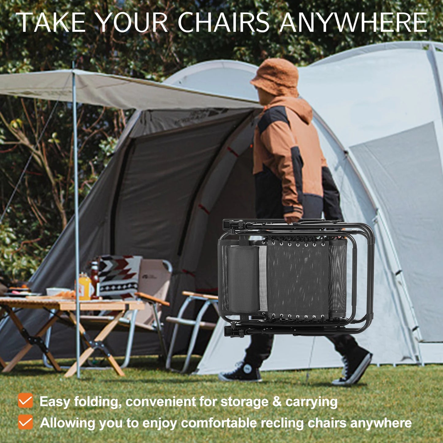 Portable Zero Gravity Recliner Camping Lounge Chair Set of 2