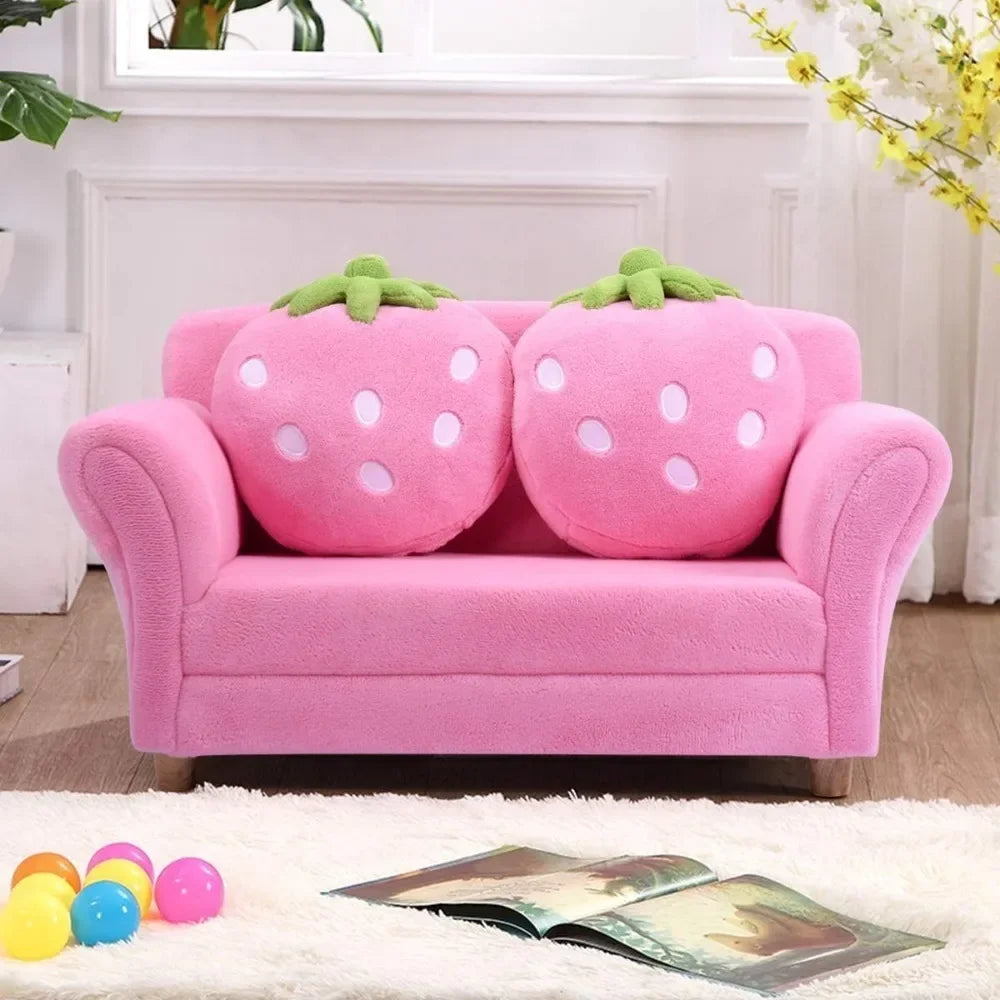 Ljustra Double Seat Sofa with Strawberry Pillows for Kids Room