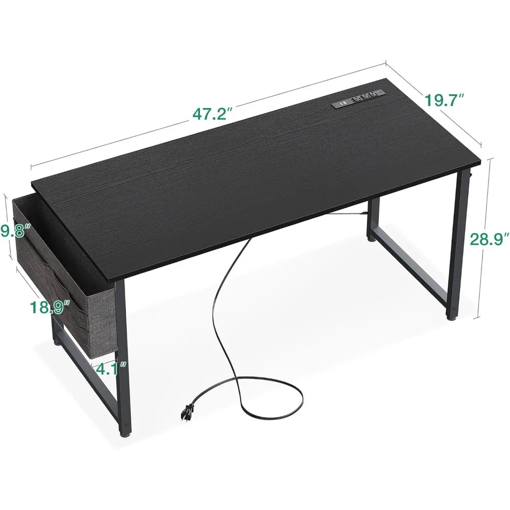 Small Desk with USB Port Power Outlets Compact Modern Computer Desk