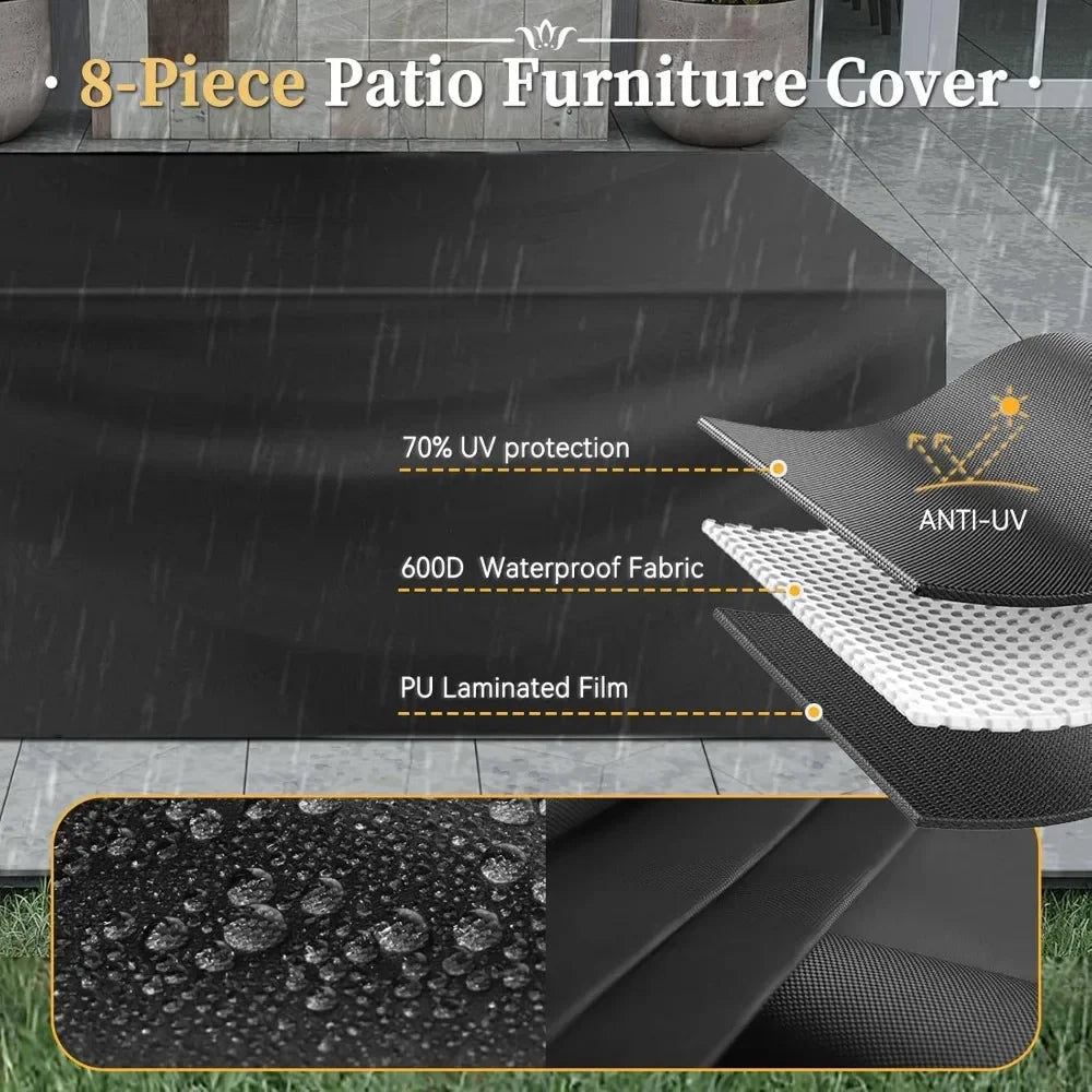 8-Piece Wicker Rattan Patio Furniture Set with Fire Pit Table and Cushions