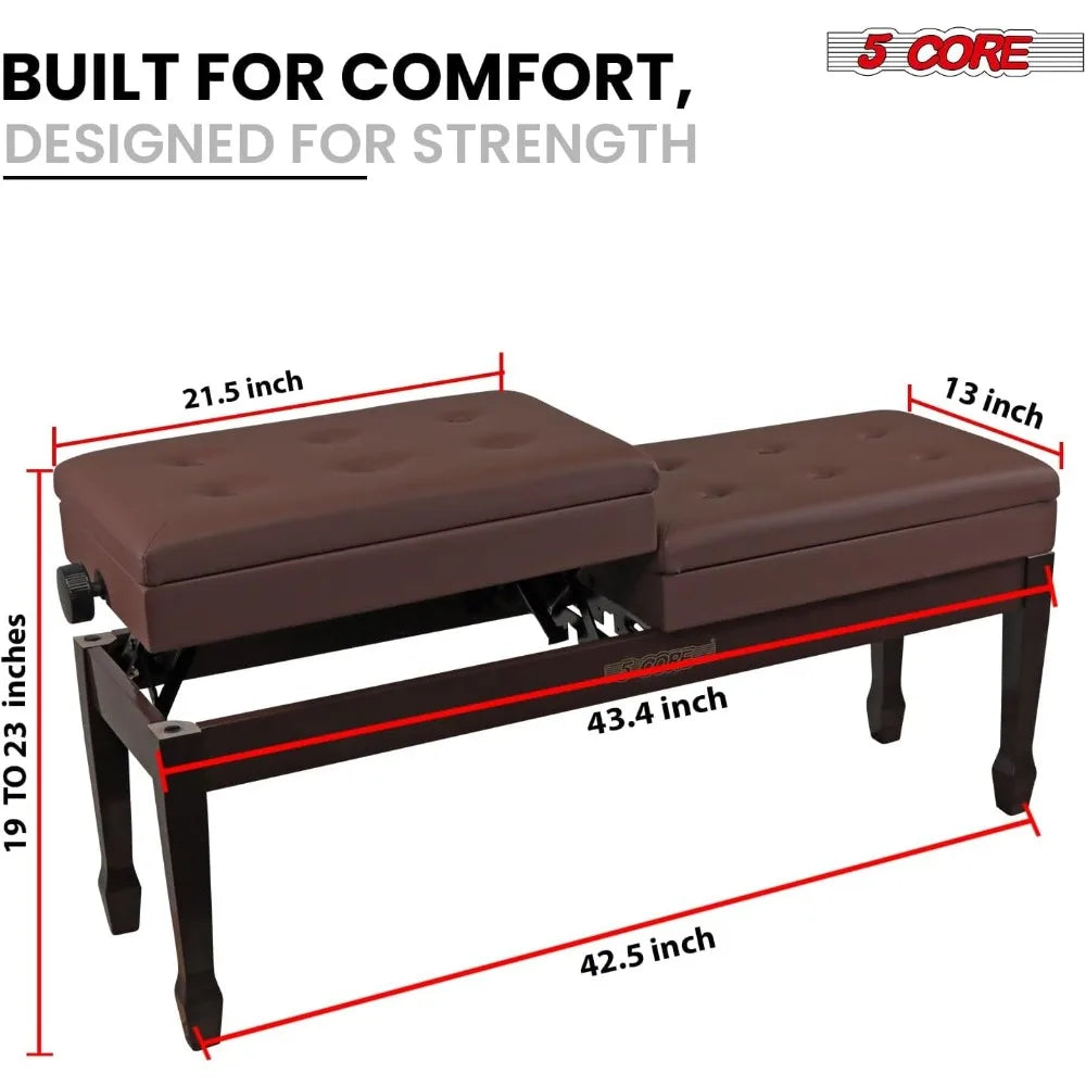 Duet Piano Bench Storage Height Adjustable Wooden Keyboard Stool