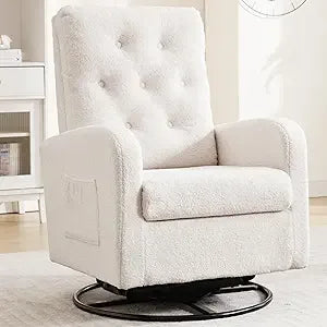 Swivel Rocking Chair Nursery Glider Upholstered Linen Armchair Indoor