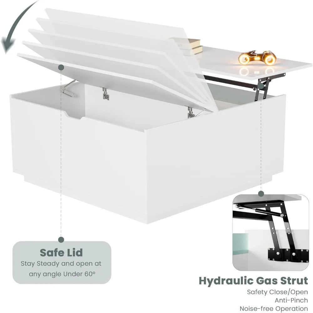 High Gloss Coffee Table with Storage Lift Top LED Modern Design