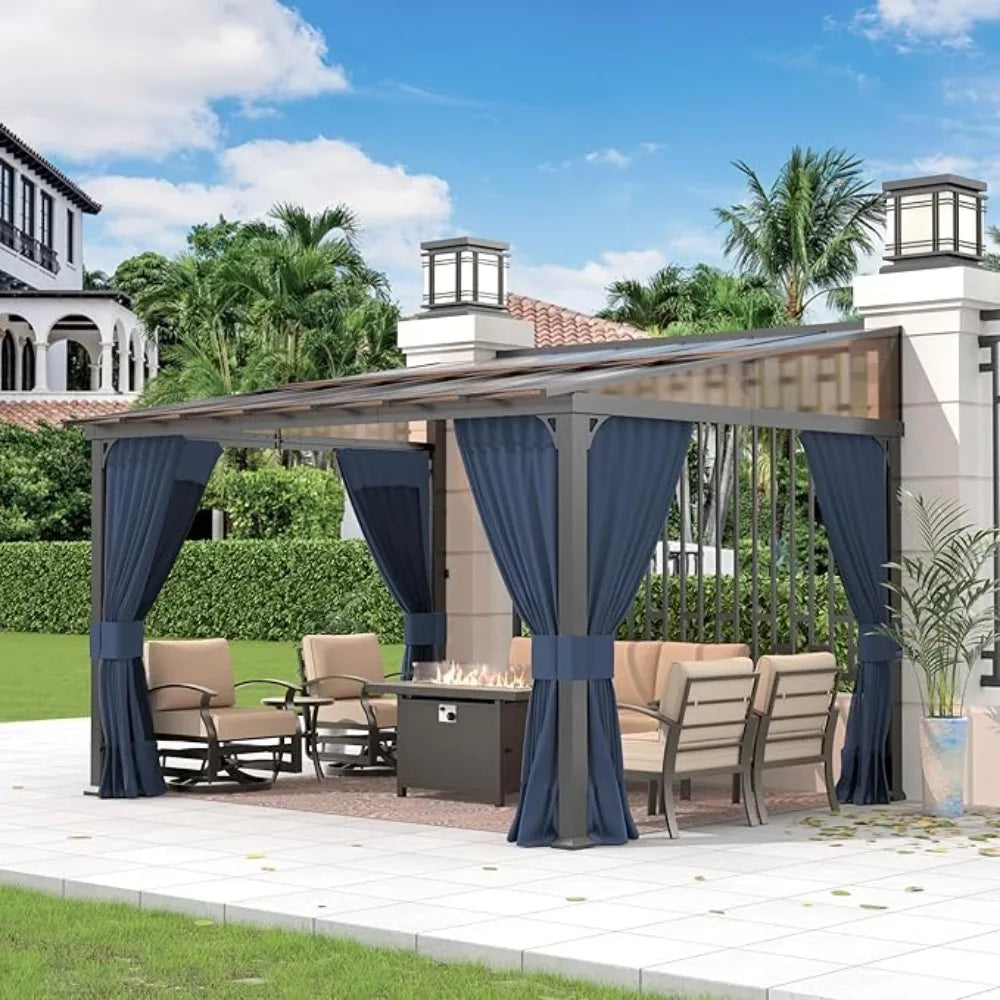 Ljustra 10FTx12FT Outdoor Wall-Mounted Pergola Metal Frame Gazebo
