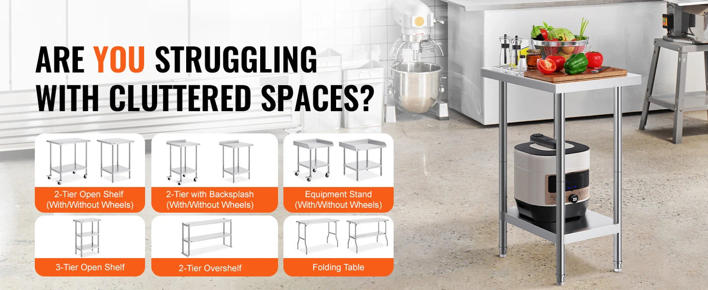 Ljustra Stainless Steel Prep Table Commercial Workstation Kitchen Garage