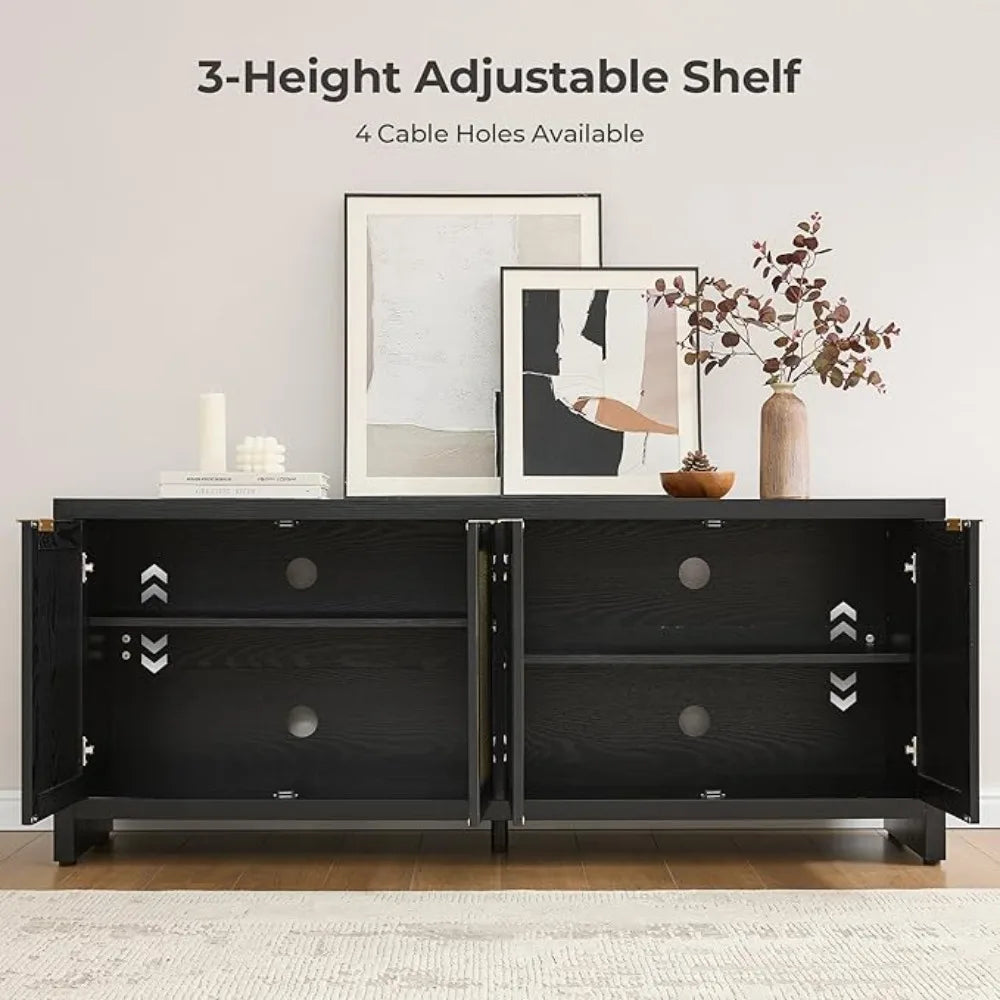 Rattan Cabinets Farmhouse TV Stands Storage Media Console for TVs 45-65 Inch