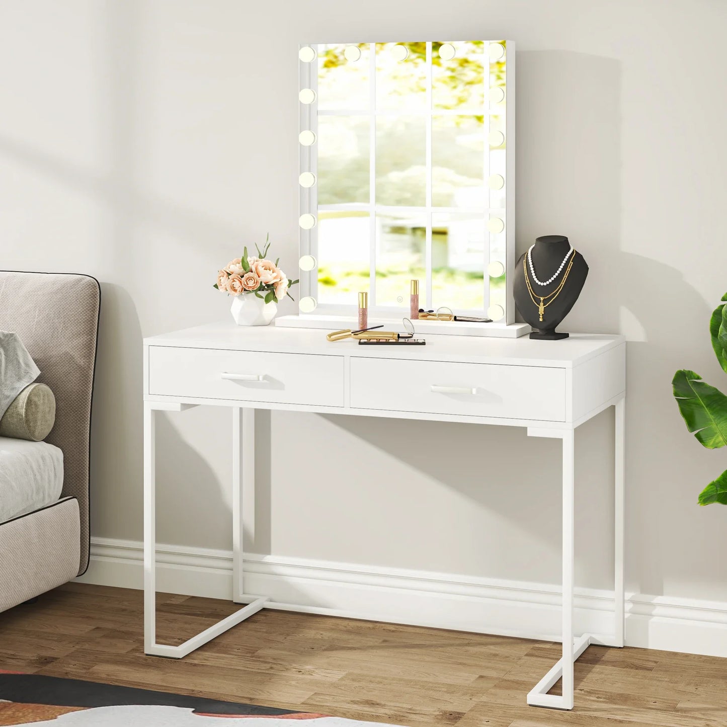 Ljustra Small Makeup Vanity Desk with 2 Drawers Modern Style for Women