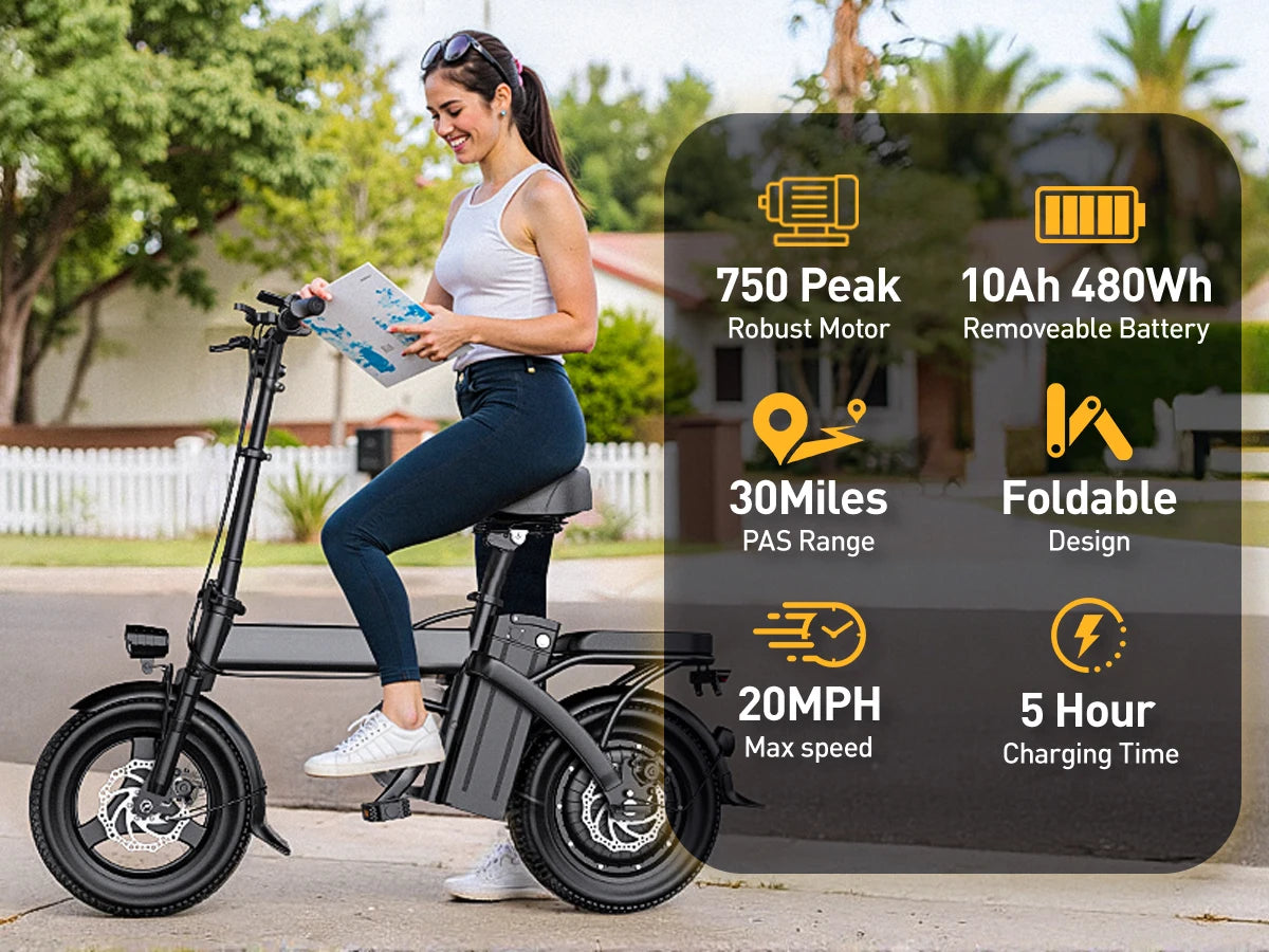Ljustra Electric Bicycle 20MPH Folding Bike Adults 30 Mile Range