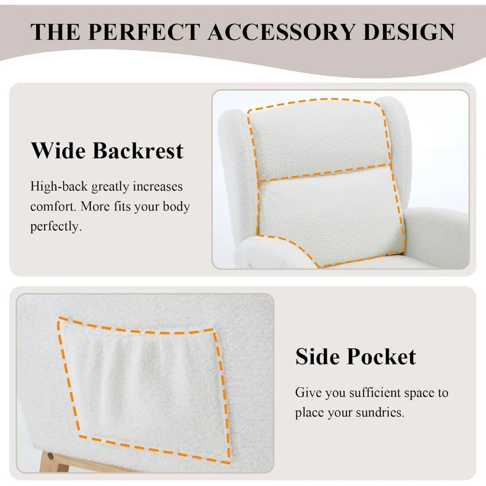 Oversized Nursery Rocking Chair Teddy Glider with Footrest and Pocket