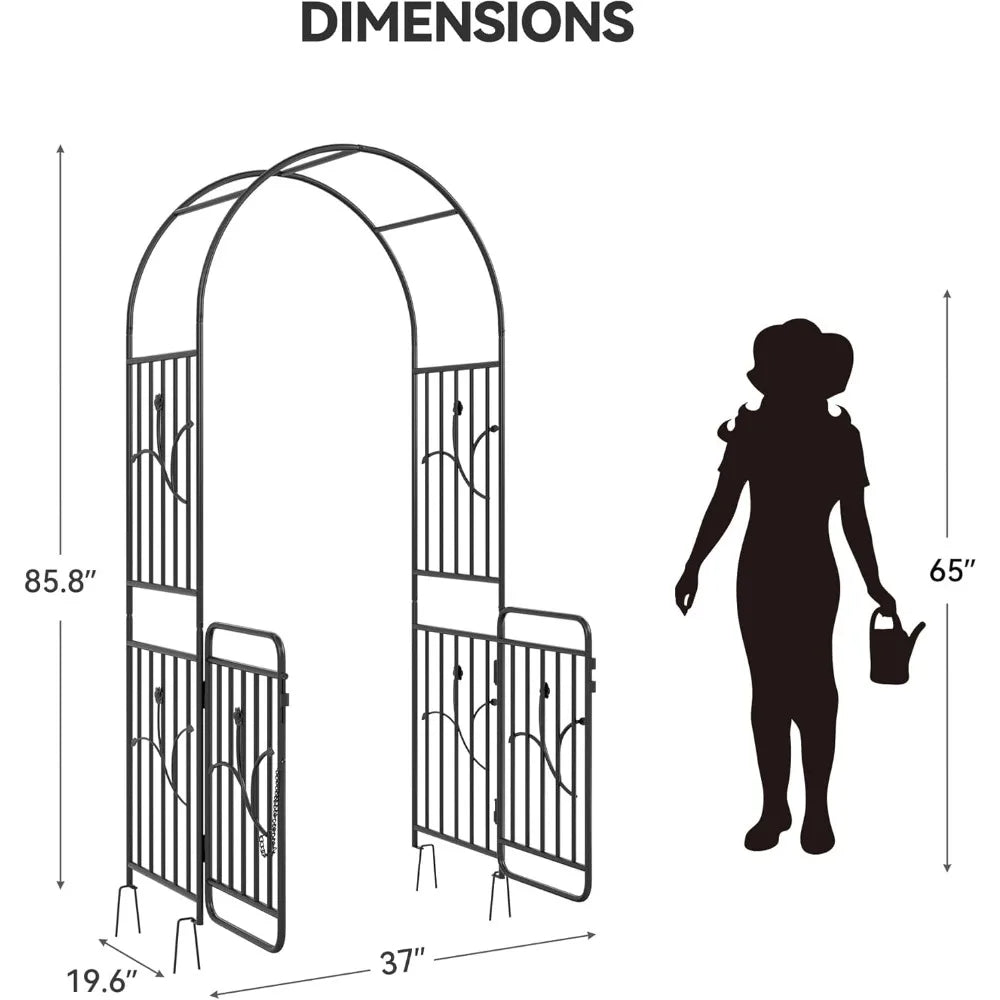 Metal Garden Arbor with Gate Outdoor Arch for Climbing Plants Weddings