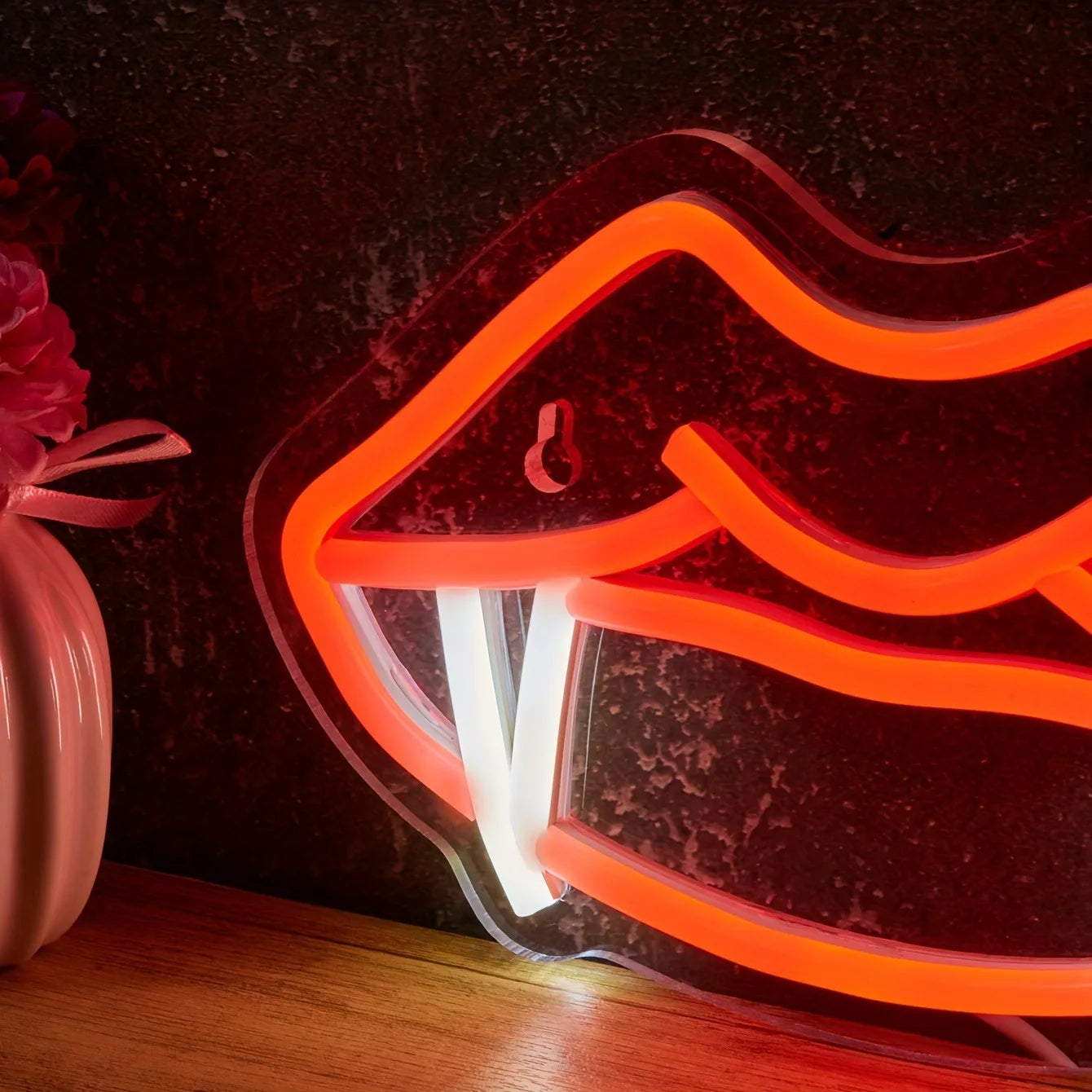 Neon Vampire Teeth Lips LED Light Gothic Style Wall Decoration