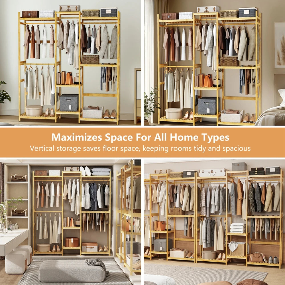 Bamboo Clothes Rack Stand Organizer Multifunctional Garment Rack