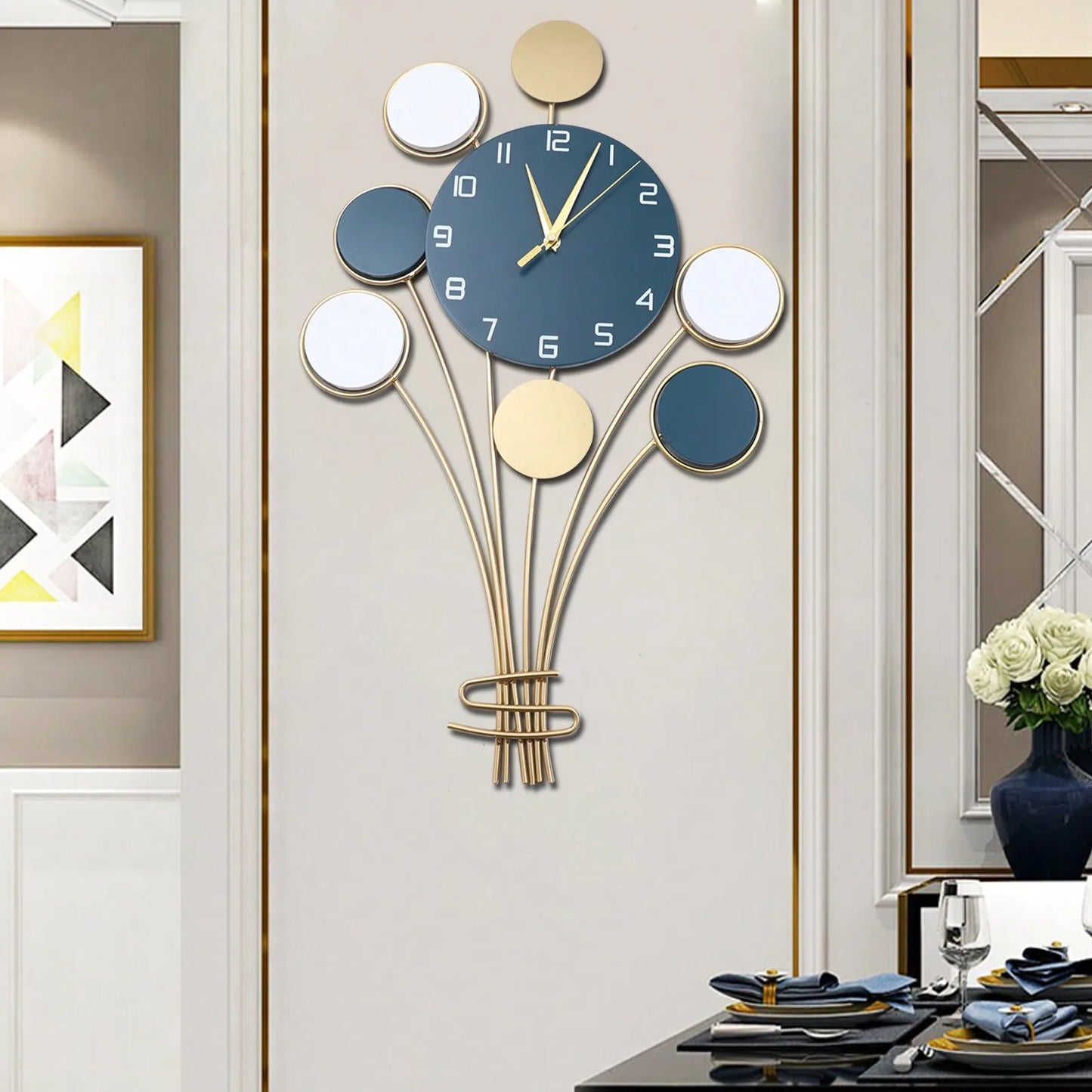 Large Silent Wall Clock Hot Air Balloon Decor Easy Install Modern Design