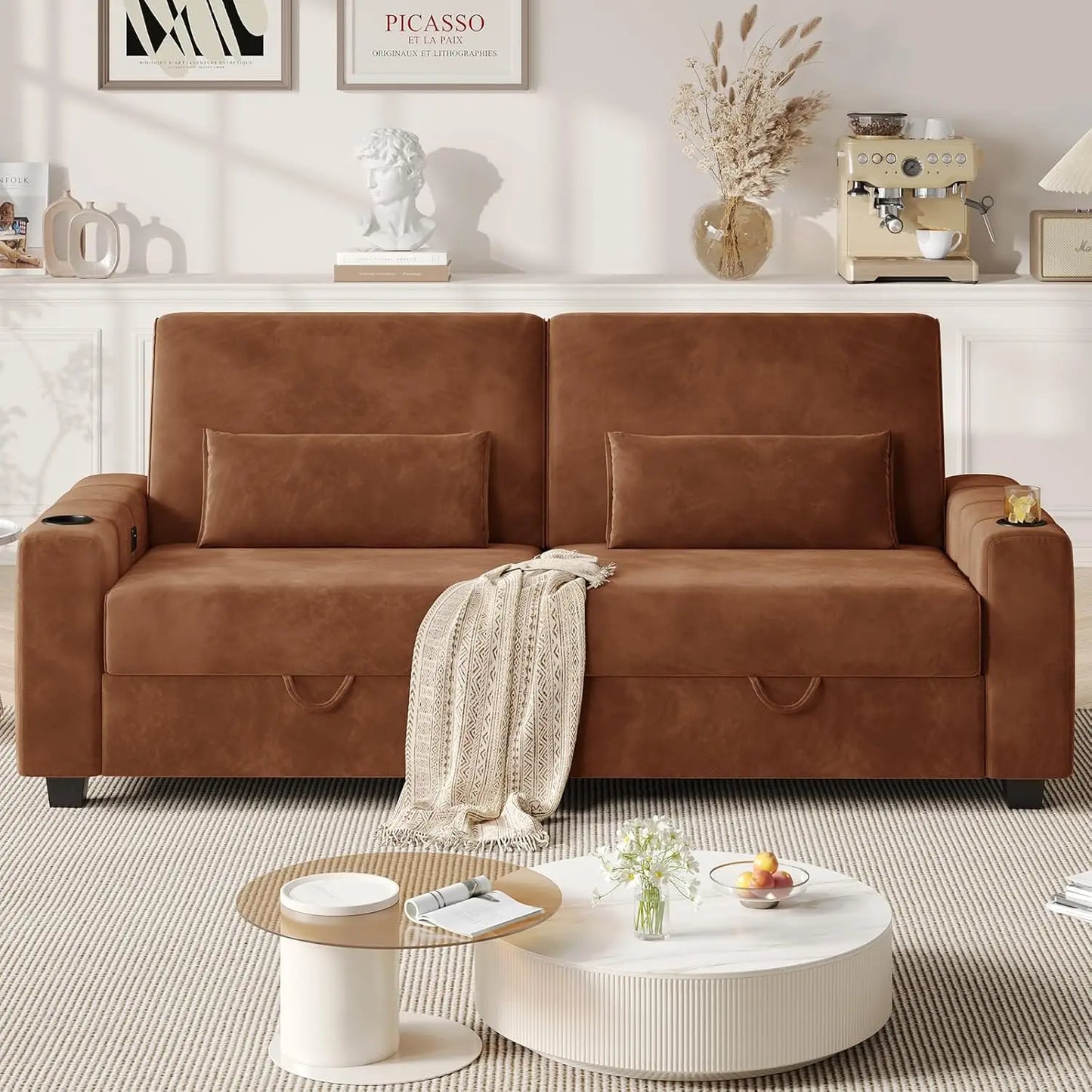 88 Inch Modern Velvet Recliner Sofa with Storage and Charging Ports