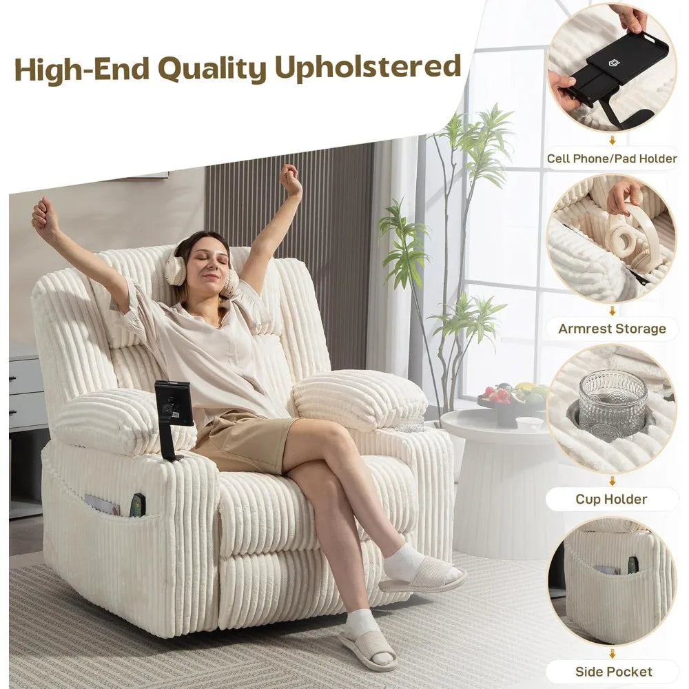 Dual Motor Power Oversized Swivel Rocker Recliner Chair with Heat