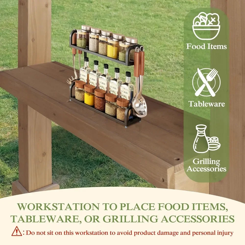 Ljustra Grill Gazebo BBQ Shelter with Steel Roof Cedar Frame for Patio