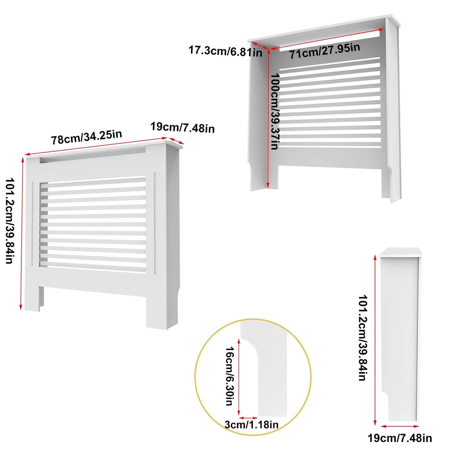 Modern Wood Radiator Cover Cabinet Horizontal Slat Heater Shelf