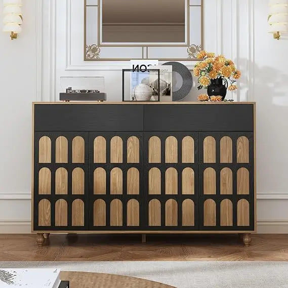 59 Inch Farmhouse Sideboard Buffet Cabinet with 4 Doors and Storage