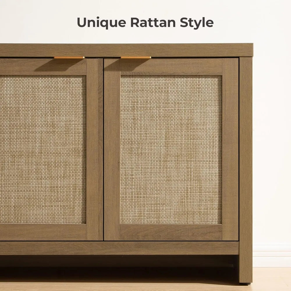 TV Stand Rattan Entertainment Center for Living Room Bedroom Storage