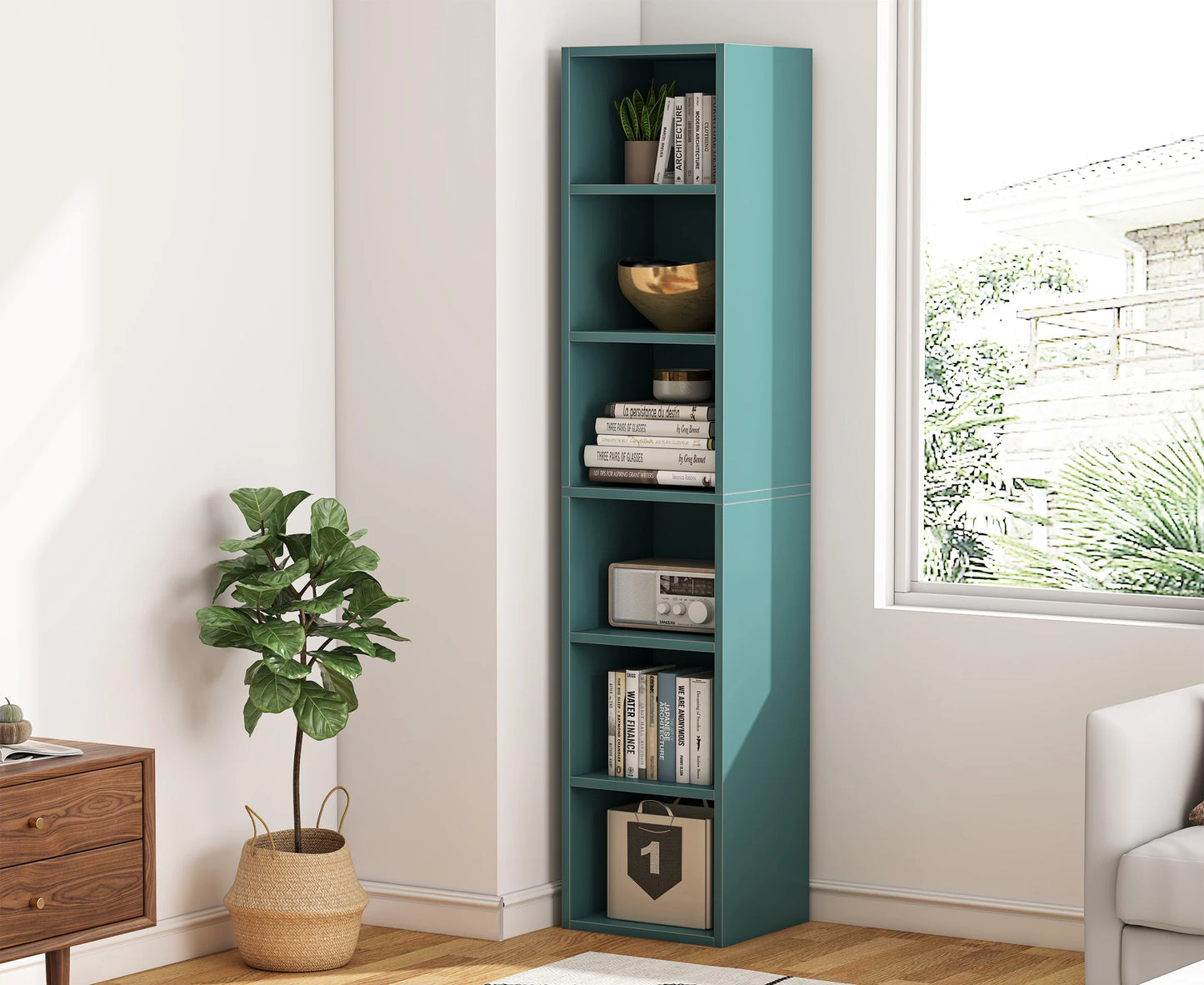 Ljustra 70.9 Inch Tall Narrow Bookcase Modern White Corner Storage Shelf