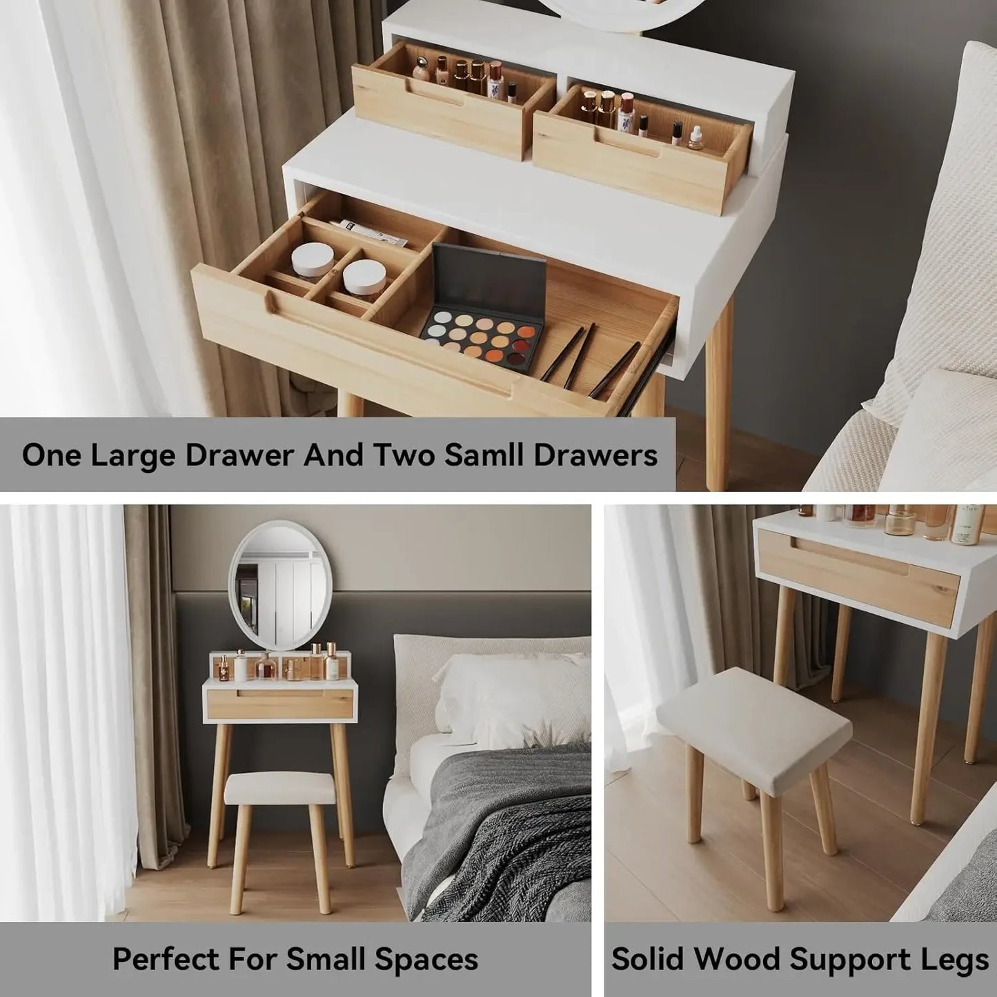 Small Makeup Vanity Desk with Lights Compact Space Saving Design