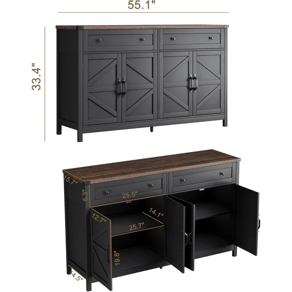 Sideboard Buffet Cabinet Storage Modern Farmhouse Coffee Bar Furniture