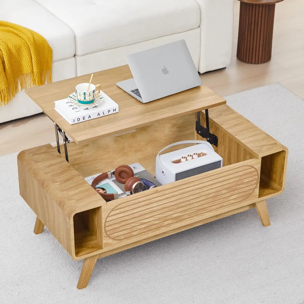 Small Lift Top Coffee Table with Hidden Storage Mid Century Modern Style