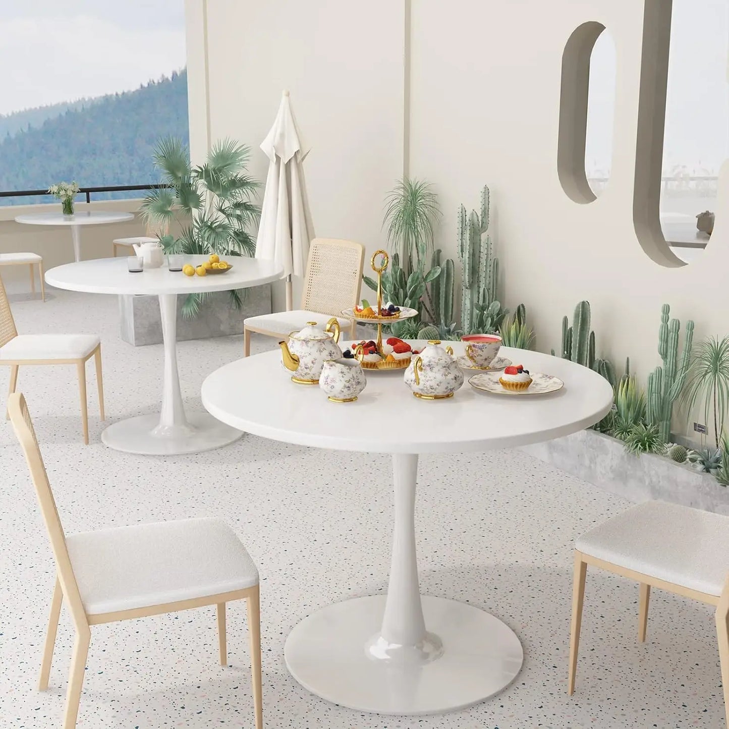 White Round Tulip Dining Table for 2-4 Modern Minimalist Kitchen