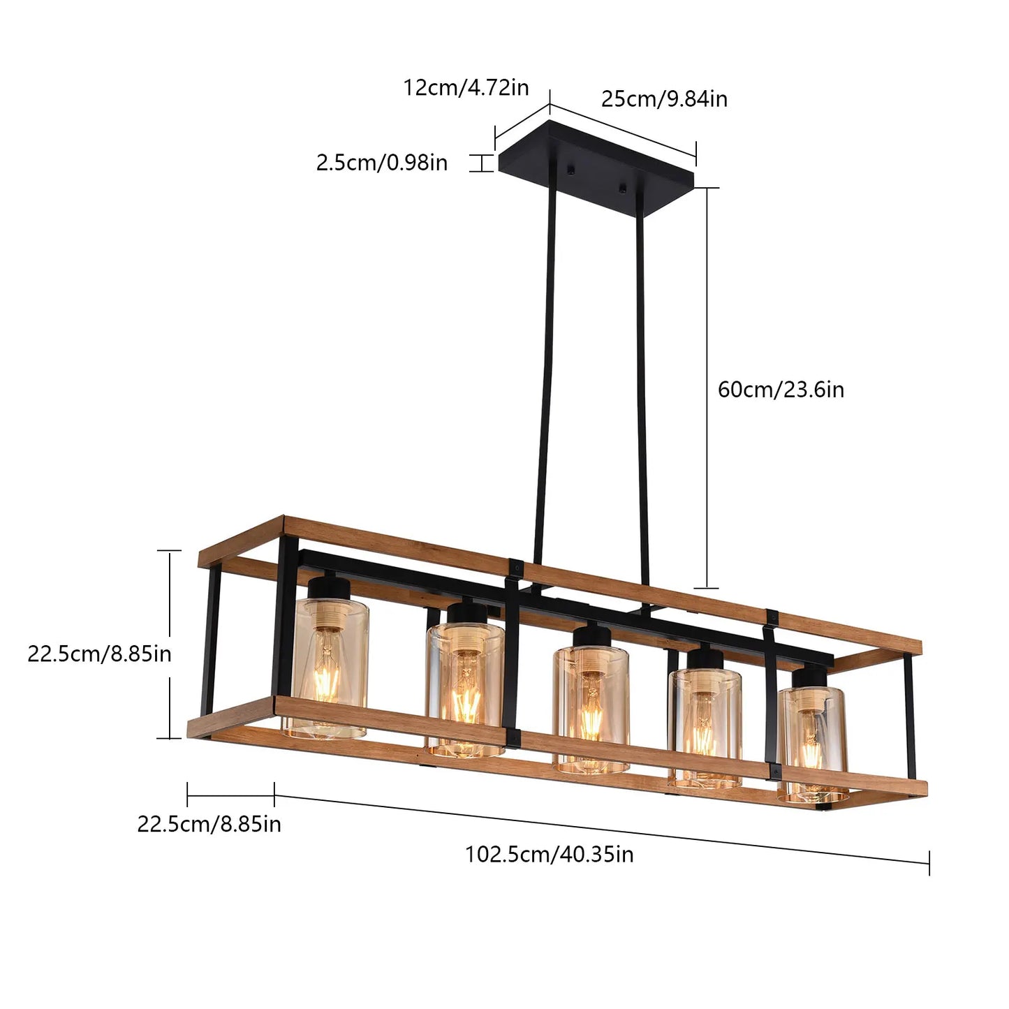 5-Light Farmhouse Chandelier Industrial Style for Dining Room Kitchen