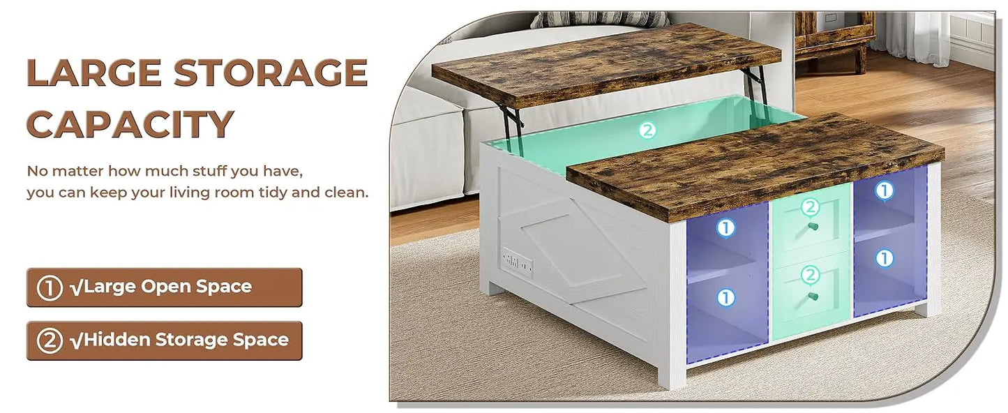 Lift Top Coffee Table Storage Modern Furniture Living Room Charging Station