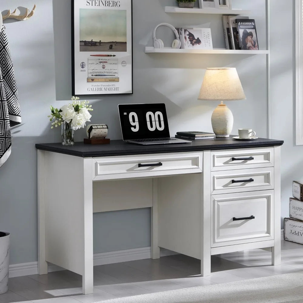 Modern Farmhouse Home Office Desk with File Cabinet 53 Inch