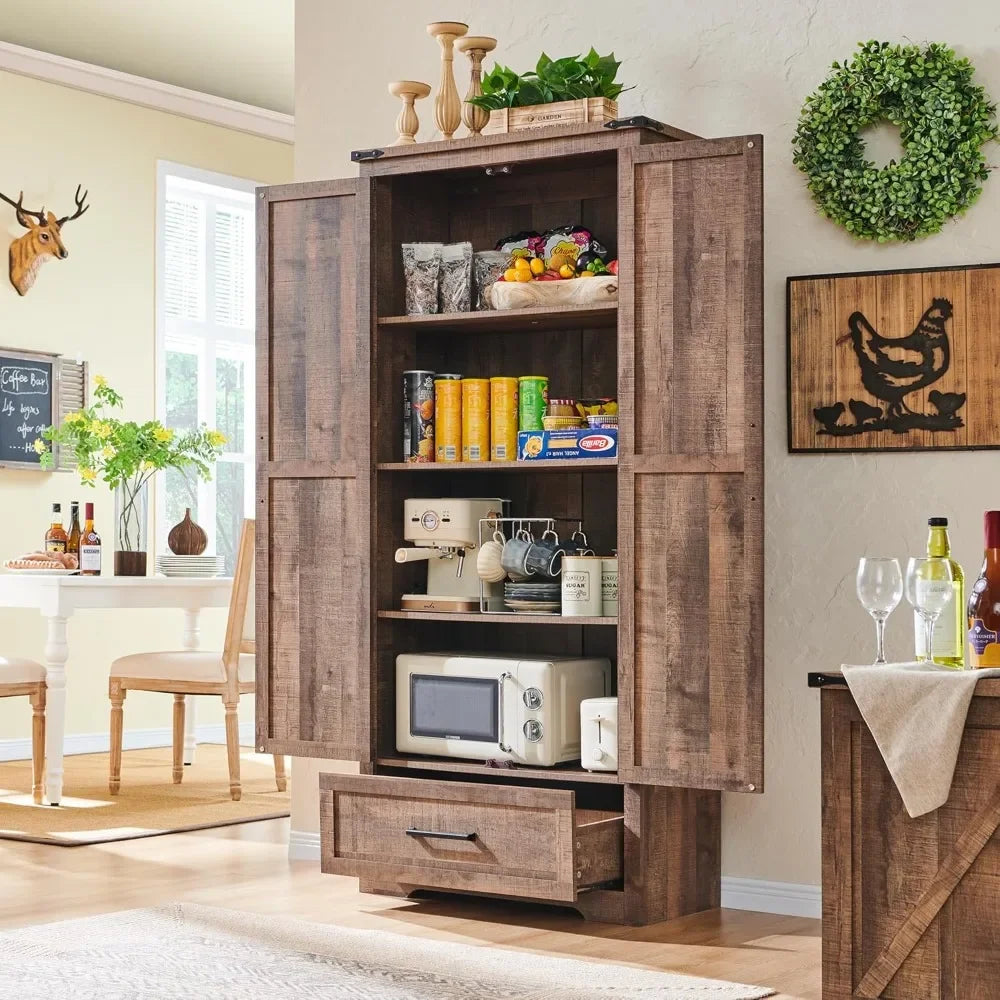 72 Inch Tall Wood Storage Cabinet Farmhouse Kitchen Pantry Cabinet