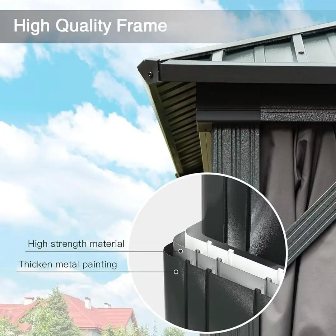 10x12 Hardtop Gazebo Canopy with Netting Curtains Outdoor Aluminum