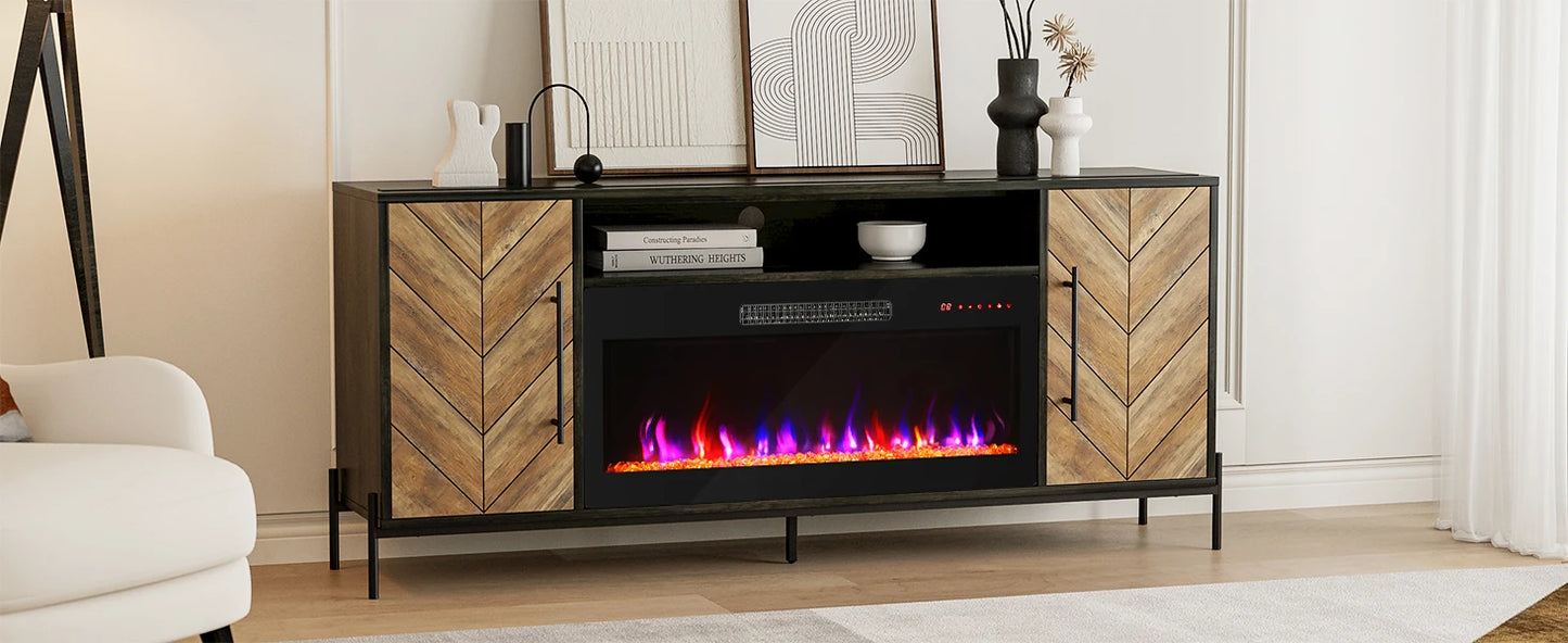 68 Inch TV Stand with Electric Fireplace and Storage Cabinet