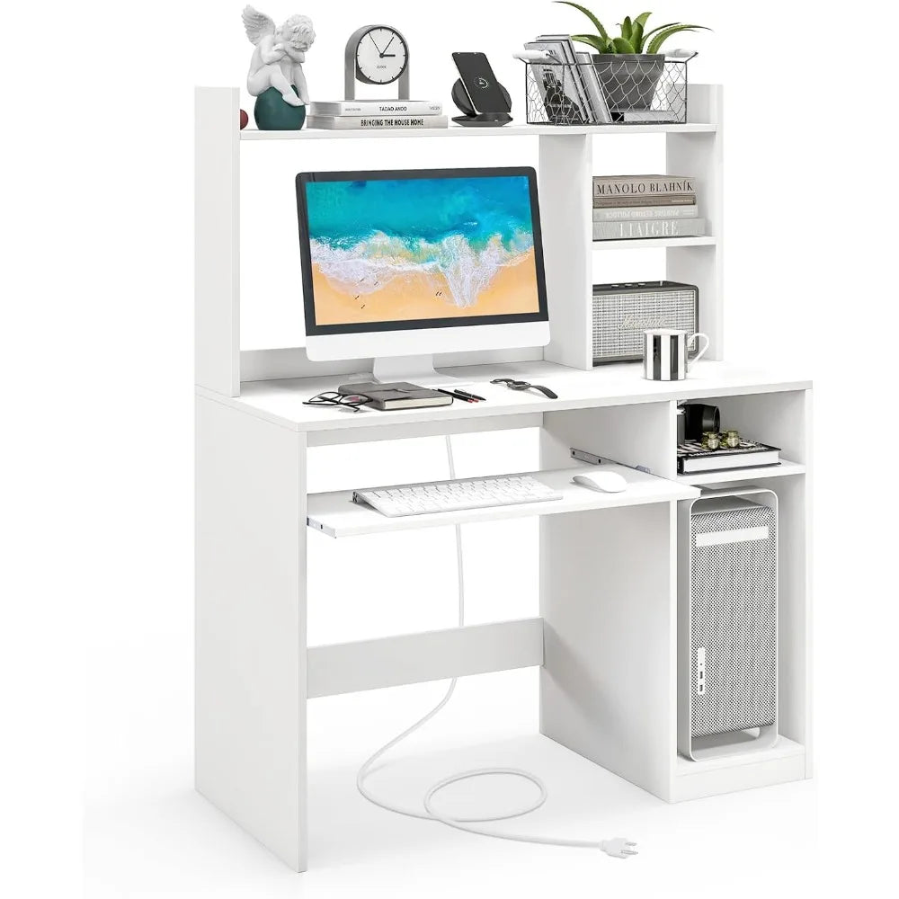 Computer Desk with Hutch 43.5 Inch Home Office Desk with Charging Station