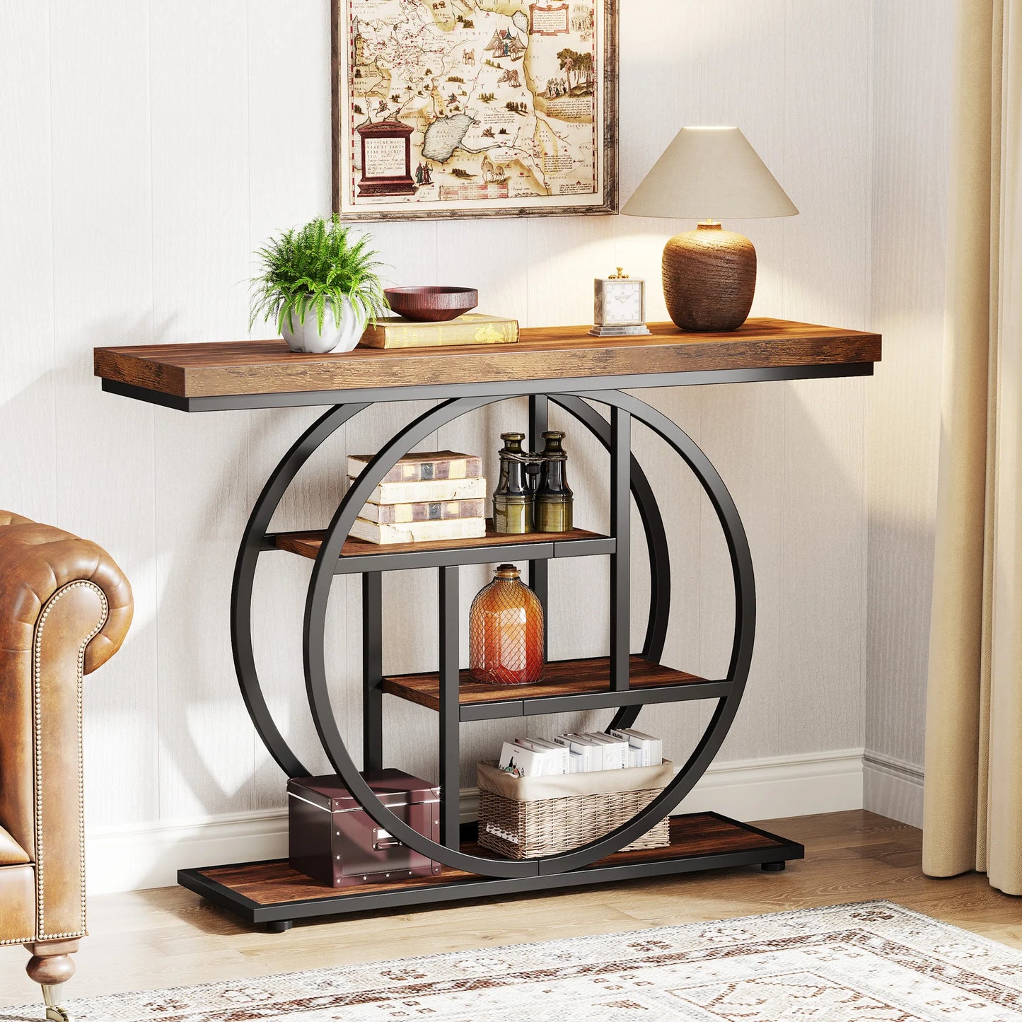 Console Table 4-Tier Entryway Table Industrial Sofa Table Living Room