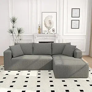 Ljustra Sectional Couch 5 Seat Sofa Corduroy Fabric L-Shaped Living Room