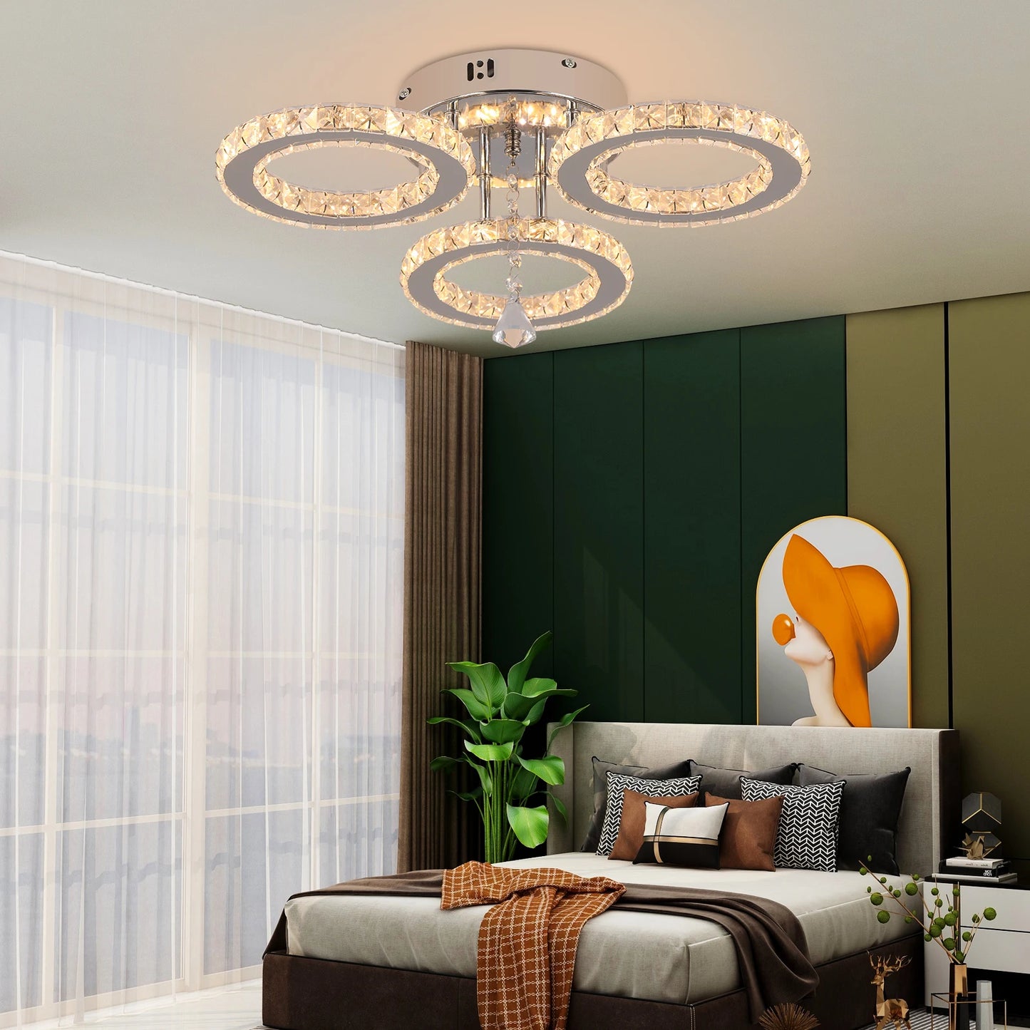 Modern K9 Crystal Chandelier Ceiling Light Fixture LED Pendant Lamp