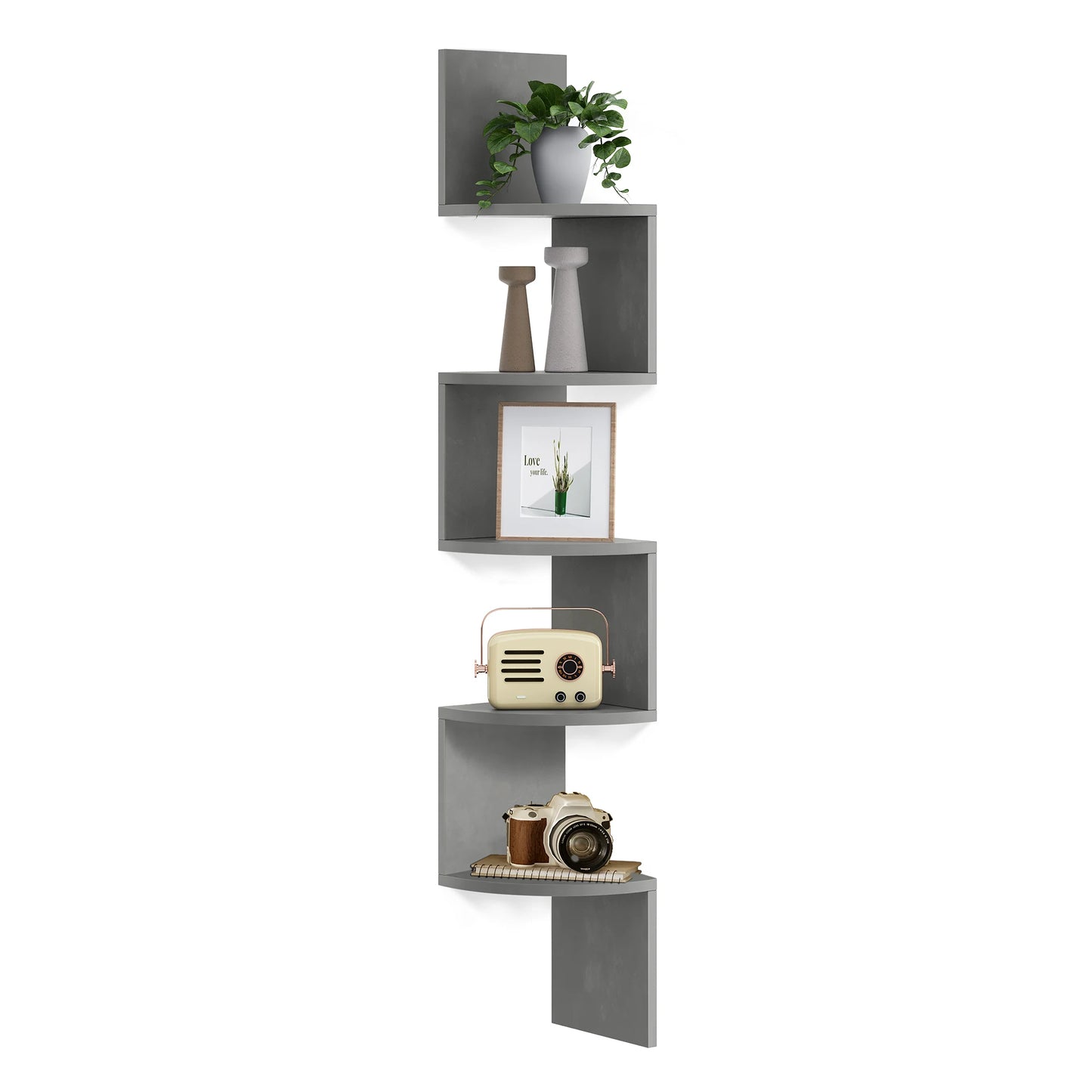 Ljustra 5-Tier Floating Corner Shelf Wall Mount Bookshelf Plant Stand
