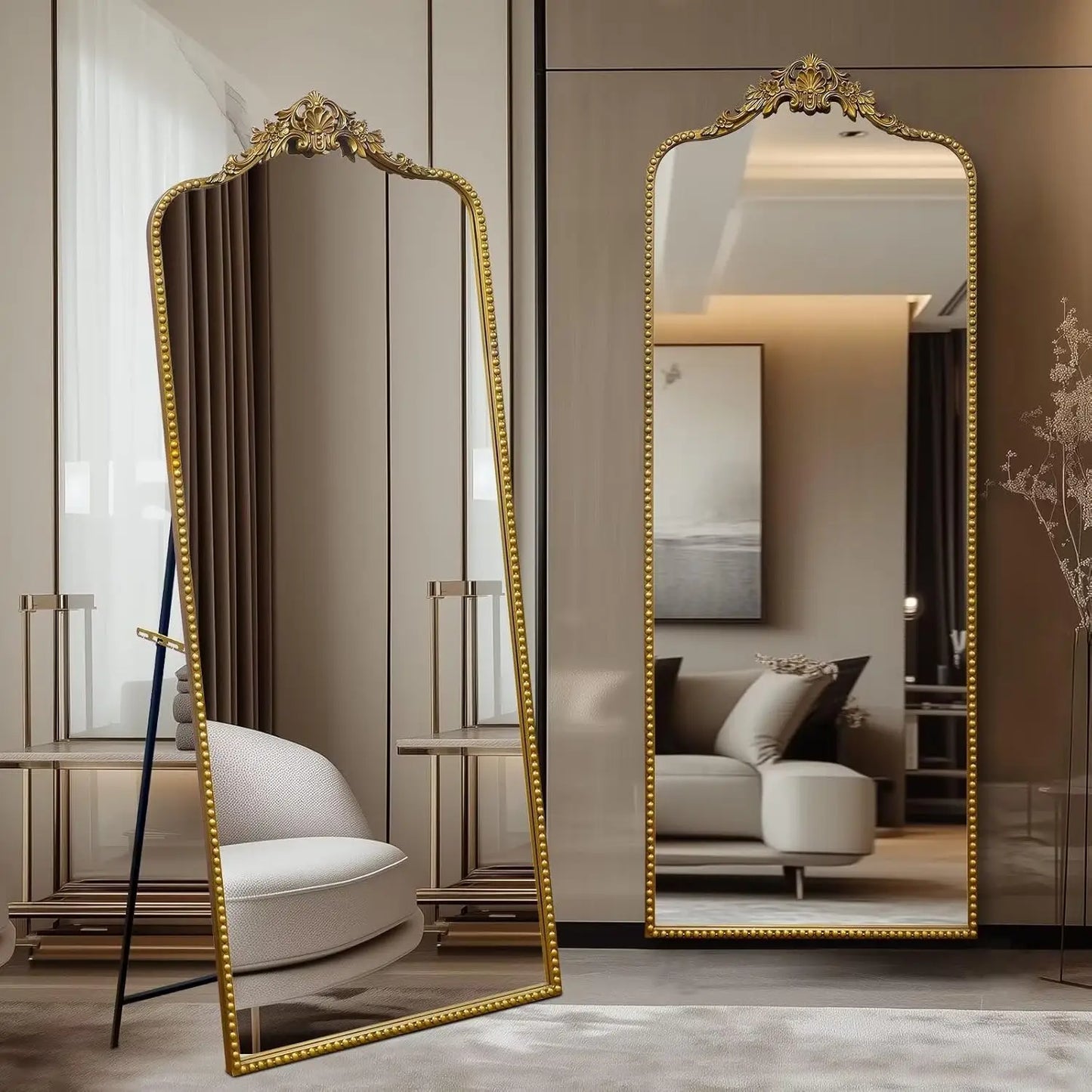 Antique Vintage Ornate Baroque Full Length Floor Mirror Free Standing