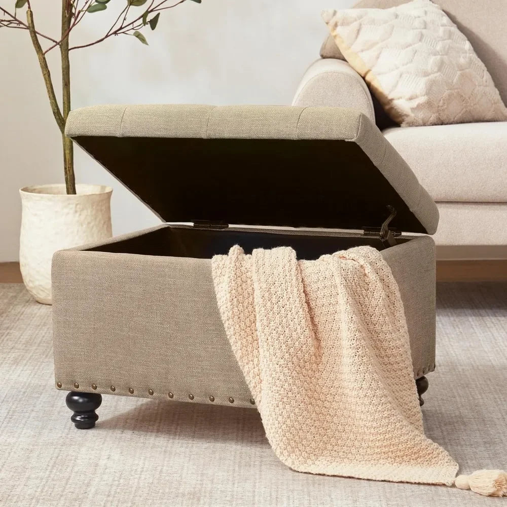 Small Ottoman with Storage Upholstered Button Tufted Footrest 24 Inch