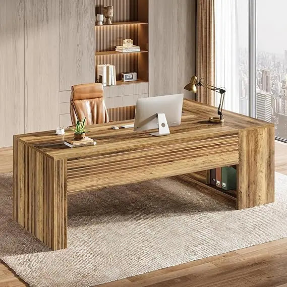 Large Executive L-Shaped Desk with Storage for Home Office Organization